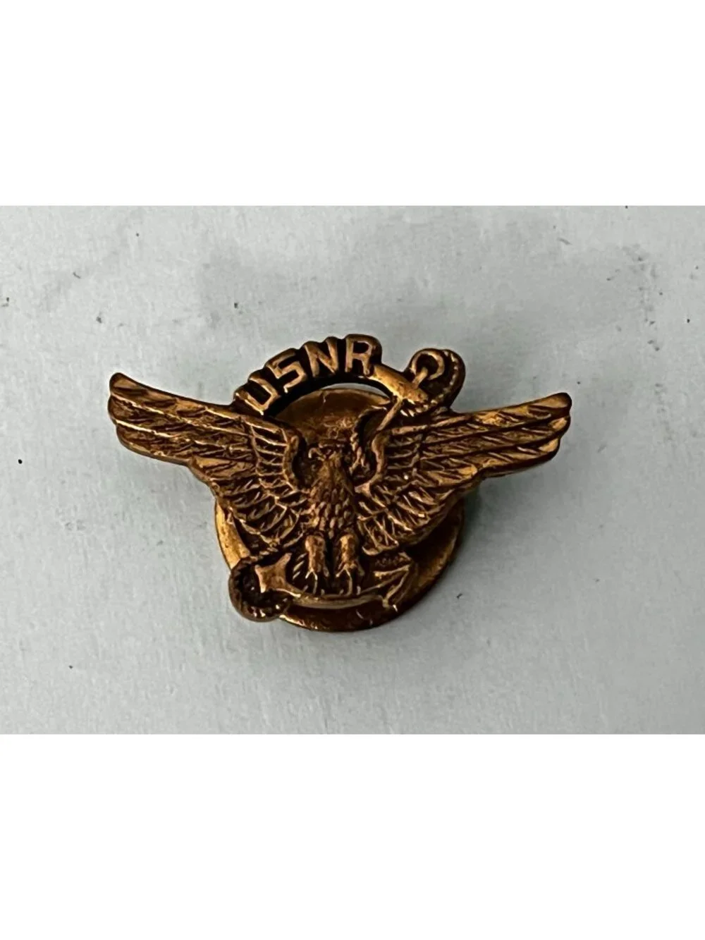 WWII WW2 USNR Button Cover Pin Lapel United States Navy Reserve Brass Eagle